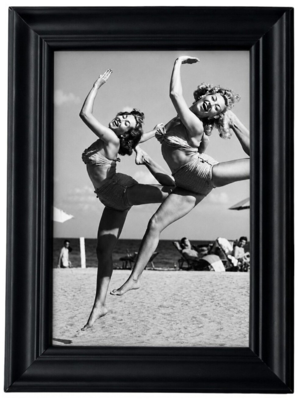 Dancing In The Sand beach girls having fun ocean frame photo print Sea Art Deco